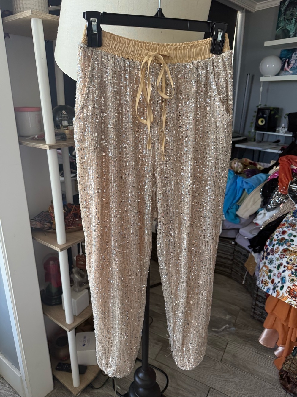 12th Tribe Gold Sequin Jogger Pants